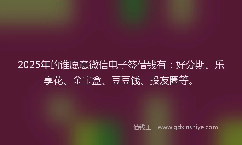 2025年的谁愿意微信电子签借钱有：好分期、乐享花、金宝盒、豆豆钱、投友圈等。