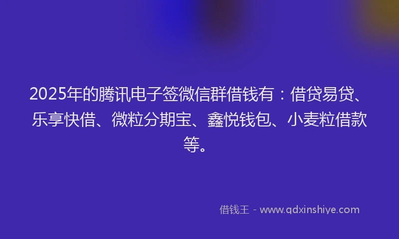 2025年的腾讯电子签微信群借钱有：借贷易贷、乐享快借、微粒分期宝、鑫悦钱包、小麦粒借款等。