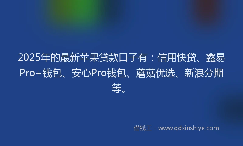 2025年的最新苹果贷款口子有：信用快贷、鑫易Pro+钱包、安心Pro钱包、蘑菇优选、新浪分期等。