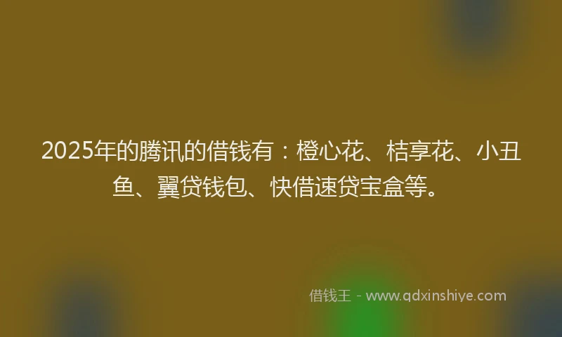 2025年的腾讯的借钱有：橙心花、桔享花、小丑鱼、翼贷钱包、快借速贷宝盒等。