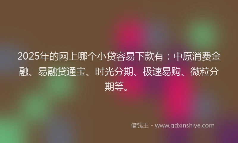 2025年的网上哪个小贷容易下款有：中原消费金融、易融贷通宝、时光分期、极速易购、微粒分期等。