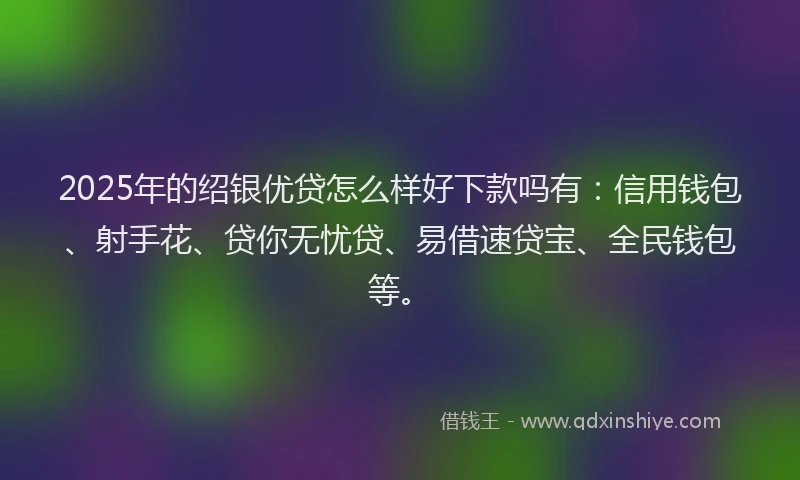 2025年的绍银优贷怎么样好下款吗有：信用钱包、射手花、贷你无忧贷、易借速贷宝、全民钱包等。