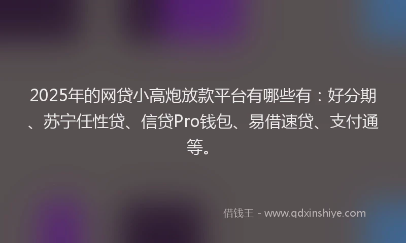 2025年的网贷小高炮放款平台有哪些有:好分期、苏宁任性贷、信贷Pro钱包、易借速贷、支付通等。