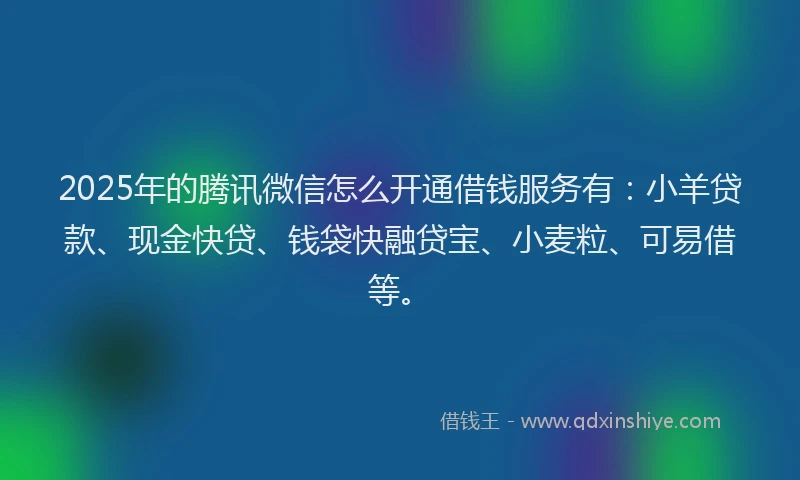2025年的腾讯微信怎么开通借钱服务有：小羊贷款、现金快贷、钱袋快融贷宝、小麦粒、可易借等。