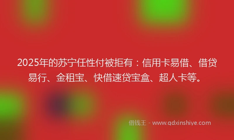 2025年的苏宁任性付被拒有：信用卡易借、借贷易行、金租宝、快借速贷宝盒、超人卡等。