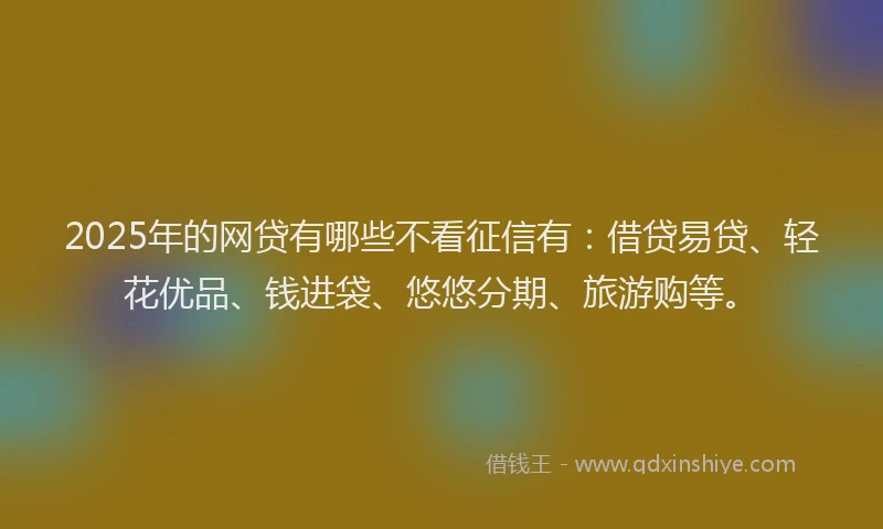 2025年的网贷有哪些不看征信有：借贷易贷、轻花优品、钱进袋、悠悠分期、旅游购等。