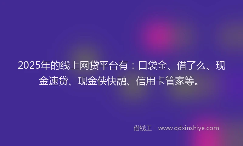 2025年的线上网贷平台有：口袋金、借了么、现金速贷、现金侠快融、信用卡管家等。