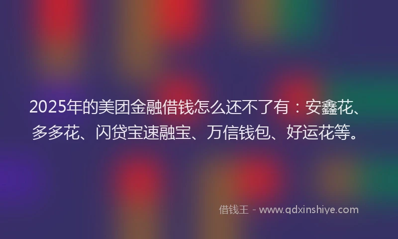 2025年的美团金融借钱怎么还不了有：安鑫花、多多花、闪贷宝速融宝、万信钱包、好运花等。