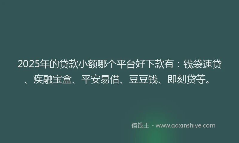 2025年的贷款小额哪个平台好下款有：钱袋速贷、疾融宝盒、平安易借、豆豆钱、即刻贷等。