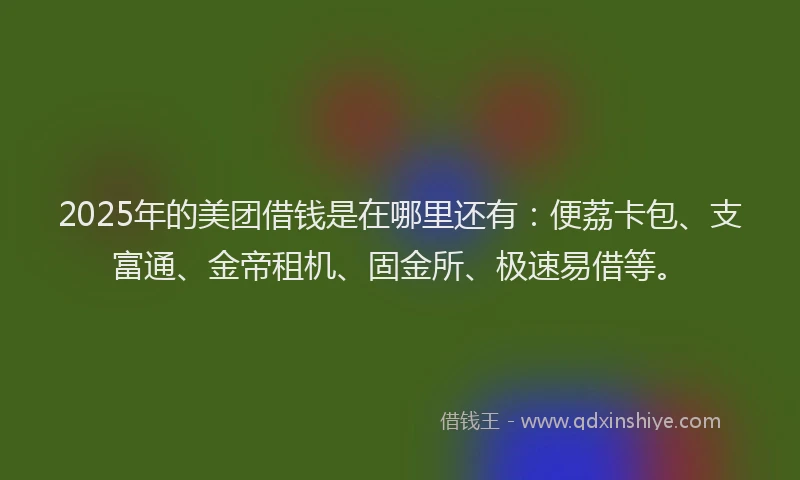 2025年的美团借钱是在哪里还有：便荔卡包、支富通、金帝租机、固金所、极速易借等。