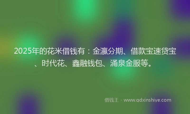 2025年的花米借钱有：金瀛分期、借款宝速贷宝、时代花、鑫融钱包、涌泉金服等。