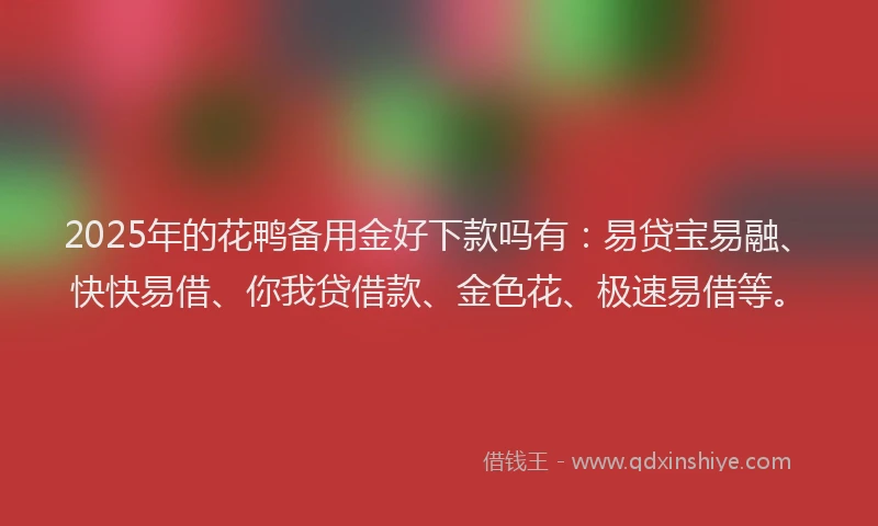 2025年的花鸭备用金好下款吗有：易贷宝易融、快快易借、你我贷借款、金色花、极速易借等。