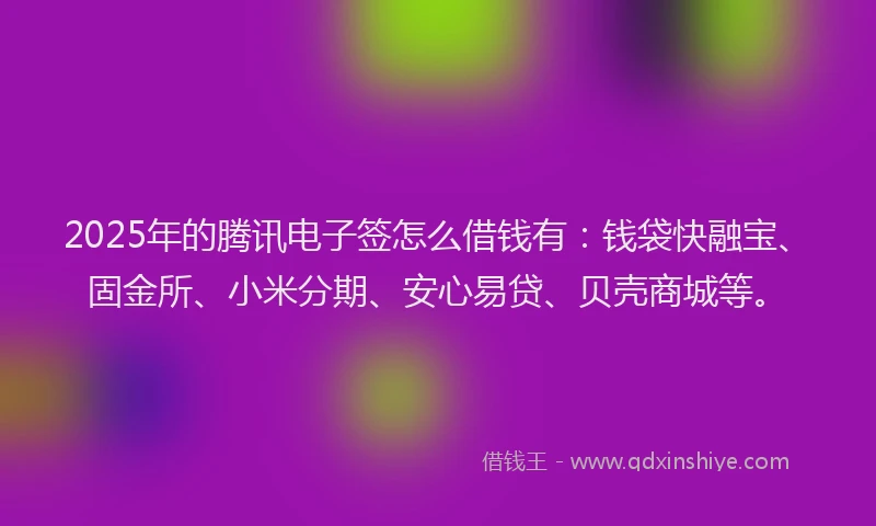 2025年的腾讯电子签怎么借钱有：钱袋快融宝、固金所、小米分期、安心易贷、贝壳商城等。