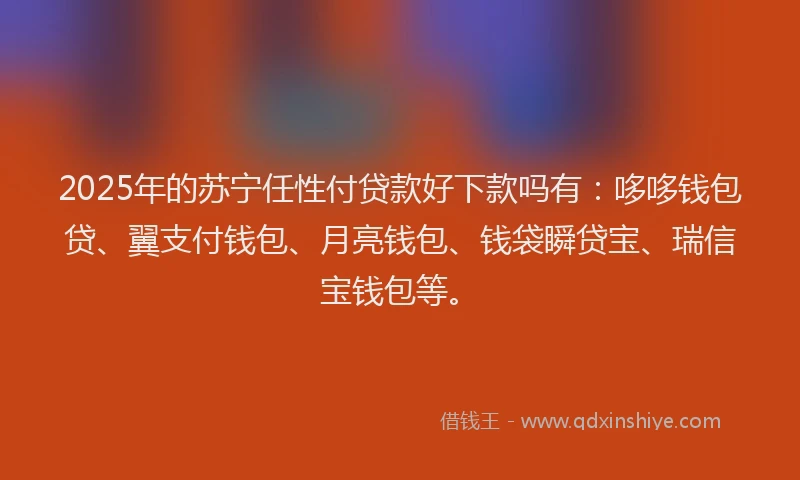 2025年的苏宁任性付贷款好下款吗有：哆哆钱包贷、翼支付钱包、月亮钱包、钱袋瞬贷宝、瑞信宝钱包等。