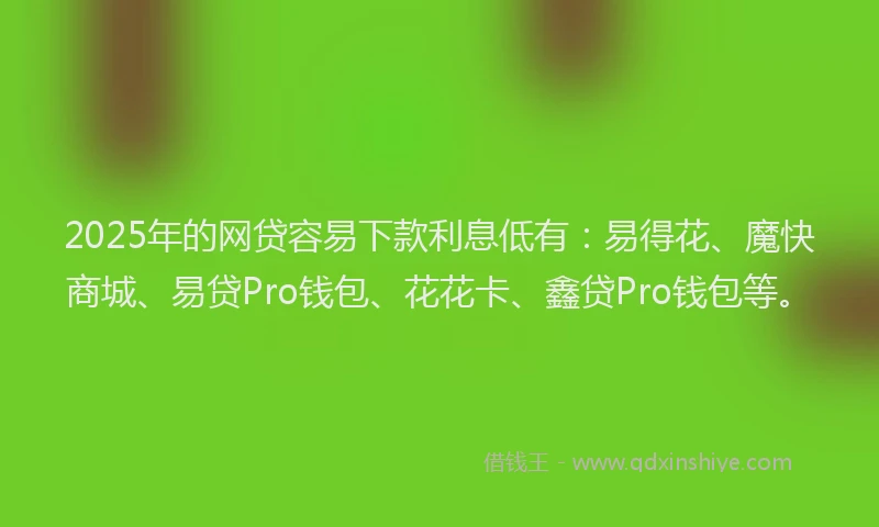 2025年的网贷容易下款利息低有：易得花、魔快商城、易贷Pro钱包、花花卡、鑫贷Pro钱包等。
