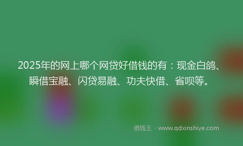 2025年的网上哪个网贷好借钱的有：现金白鸽、瞬借宝融、闪贷易融、功夫快借、省呗等。