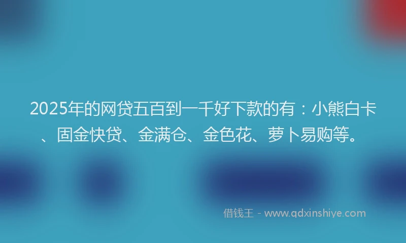 2025年的网贷五百到一千好下款的有：小熊白卡、固金快贷、金满仓、金色花、萝卜易购等。