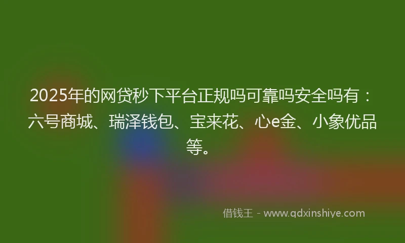 2025年的网贷秒下平台正规吗可靠吗安全吗有：六号商城、瑞泽钱包、宝来花、心e金、小象优品等。
