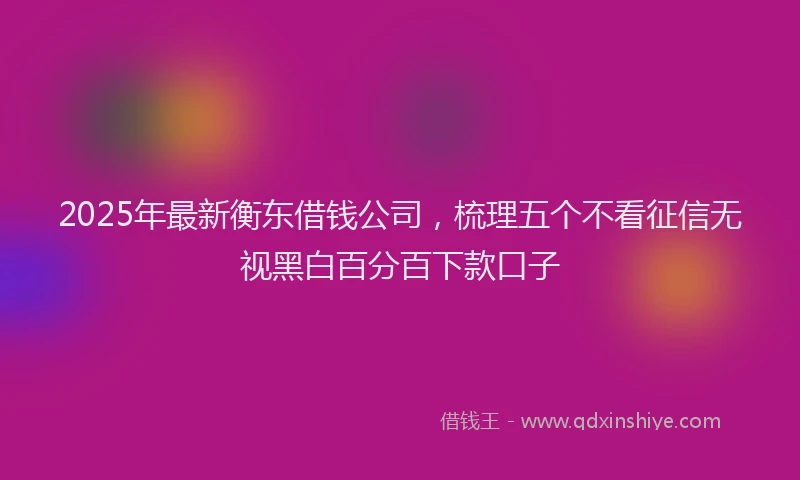 2025年最新衡东借钱公司，梳理五个不看征信无视黑白百分百下款口子