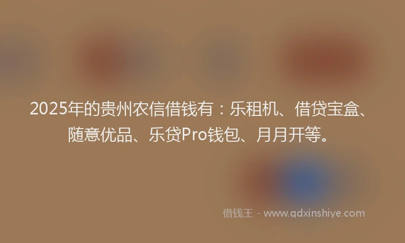 2025年的贵州农信借钱有：乐租机、借贷宝盒、随意优品、乐贷Pro钱包、月月开等。