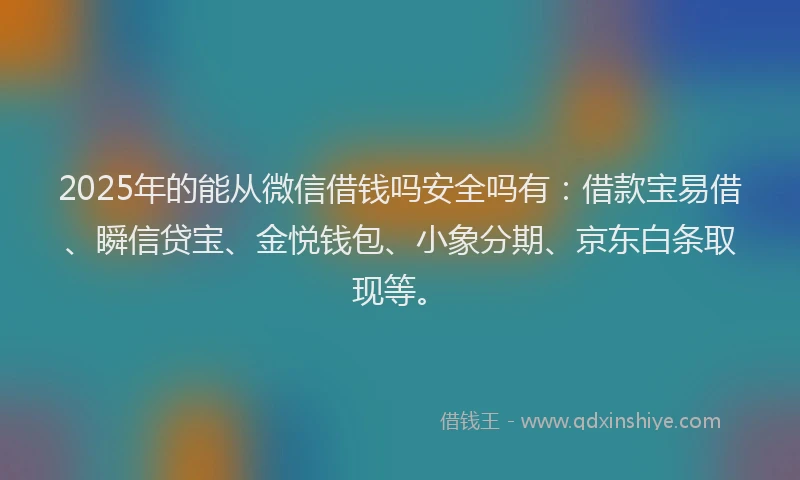 2025年的能从微信借钱吗安全吗有：借款宝易借、瞬信贷宝、金悦钱包、小象分期、京东白条取现等。