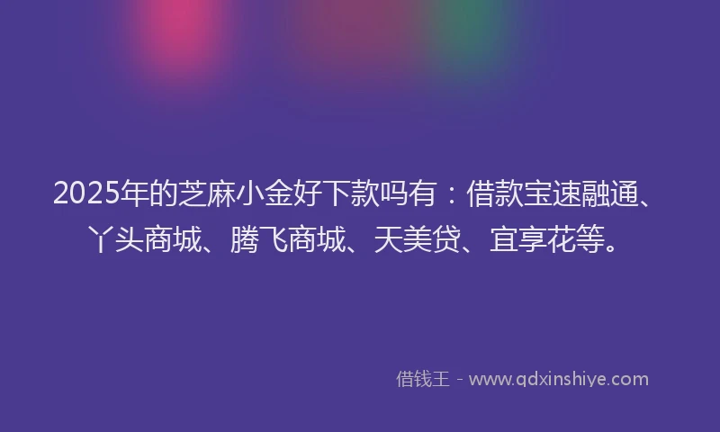 2025年的芝麻小金好下款吗有：借款宝速融通、丫头商城、腾飞商城、天美贷、宜享花等。