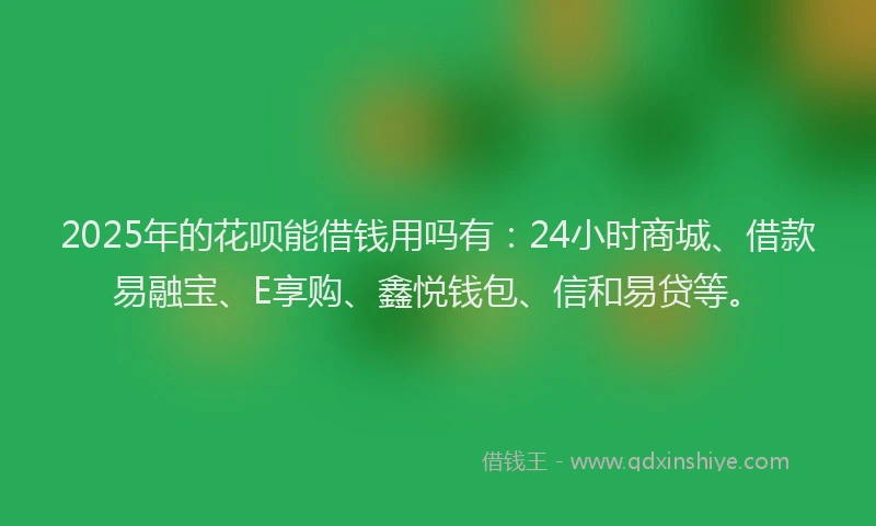 2025年的花呗能借钱用吗有：24小时商城、借款易融宝、E享购、鑫悦钱包、信和易贷等。
