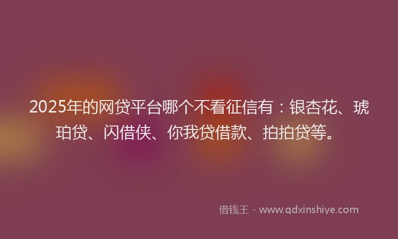 2025年的网贷平台哪个不看征信有：银杏花、琥珀贷、闪借侠、你我贷借款、拍拍贷等。