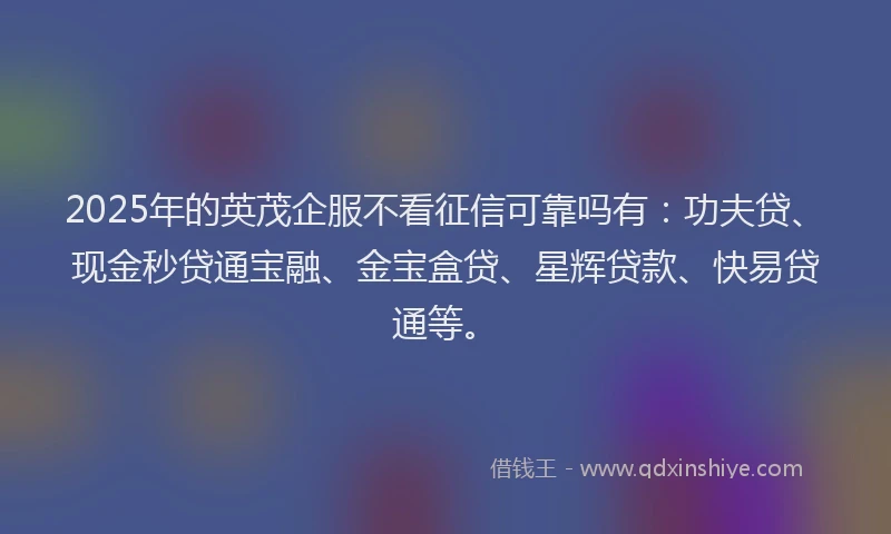 2025年的英茂企服不看征信可靠吗有：功夫贷、现金秒贷通宝融、金宝盒贷、星辉贷款、快易贷通等。