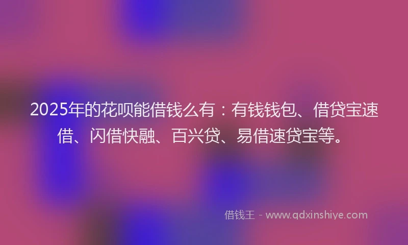 2025年的花呗能借钱么有：有钱钱包、借贷宝速借、闪借快融、百兴贷、易借速贷宝等。