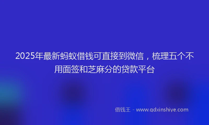 2025年最新蚂蚁借钱可直接到微信，梳理五个不用面签和芝麻分的贷款平台