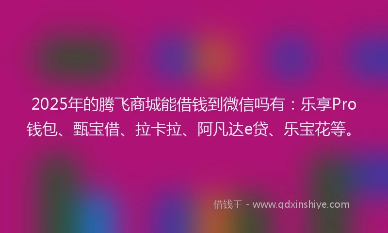 2025年的腾飞商城能借钱到微信吗有：乐享Pro钱包、甄宝借、拉卡拉、阿凡达e贷、乐宝花等。