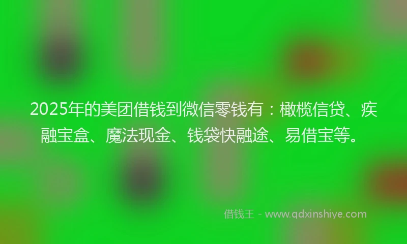 2025年的美团借钱到微信零钱有：橄榄信贷、疾融宝盒、魔法现金、钱袋快融途、易借宝等。