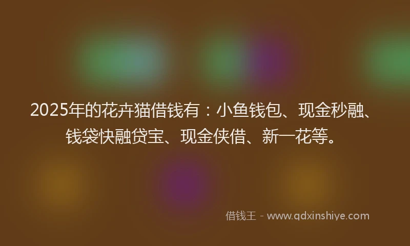 2025年的花卉猫借钱有：小鱼钱包、现金秒融、钱袋快融贷宝、现金侠借、新一花等。