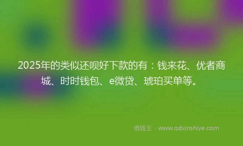 2025年的类似还呗好下款的有：钱来花、优者商城、时时钱包、e微贷、琥珀买单等。