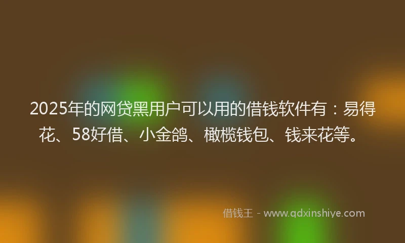 2025年的网贷黑用户可以用的借钱软件有：易得花、58好借、小金鸽、橄榄钱包、钱来花等。