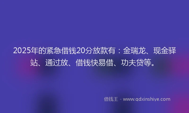2025年的紧急借钱20分放款有：金瑞龙、现金驿站、通过放、借钱快易借、功夫贷等。