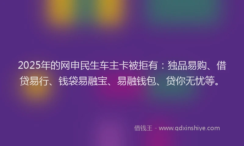 2025年的网申民生车主卡被拒有：独品易购、借贷易行、钱袋易融宝、易融钱包、贷你无忧等。