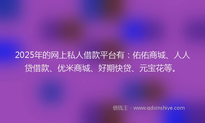 2025年的网上私人借款平台有：佑佑商城、人人贷借款、优米商城、好期快贷、元宝花等。
