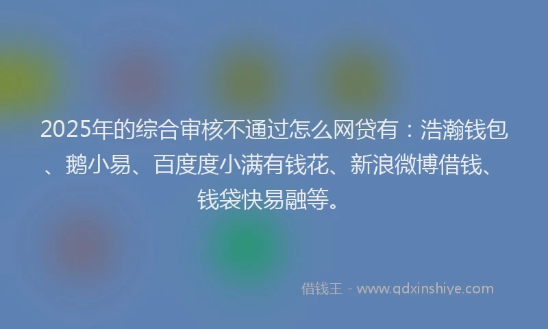 2025年的综合审核不通过怎么网贷有：浩瀚钱包、鹅小易、百度度小满有钱花、新浪微博借钱、钱袋快易融等。
