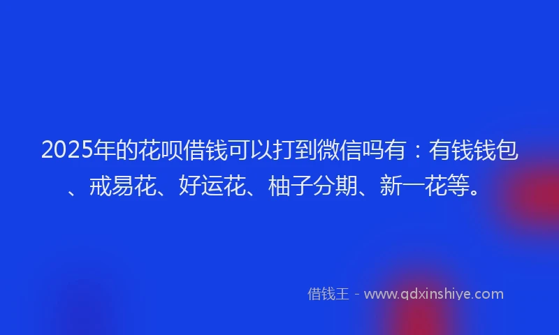 2025年的花呗借钱可以打到微信吗有：有钱钱包、戒易花、好运花、柚子分期、新一花等。