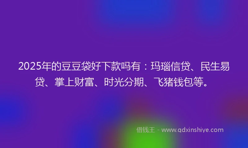 2025年的豆豆袋好下款吗有：玛瑙信贷、民生易贷、掌上财富、时光分期、飞猪钱包等。
