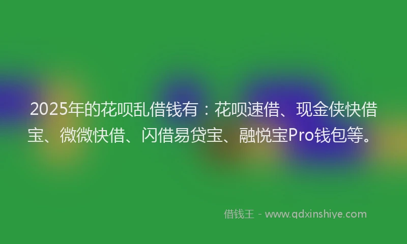 2025年的花呗乱借钱有：花呗速借、现金侠快借宝、微微快借、闪借易贷宝、融悦宝Pro钱包等。