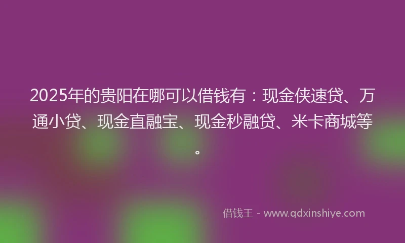 2025年的贵阳在哪可以借钱有：现金侠速贷、万通小贷、现金直融宝、现金秒融贷、米卡商城等。