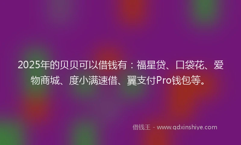 2025年的贝贝可以借钱有：福星贷、口袋花、爱物商城、度小满速借、翼支付Pro钱包等。