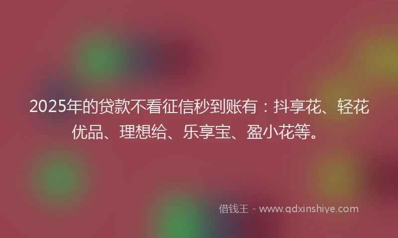2025年的贷款不看征信秒到账有：抖享花、轻花优品、理想给、乐享宝、盈小花等。