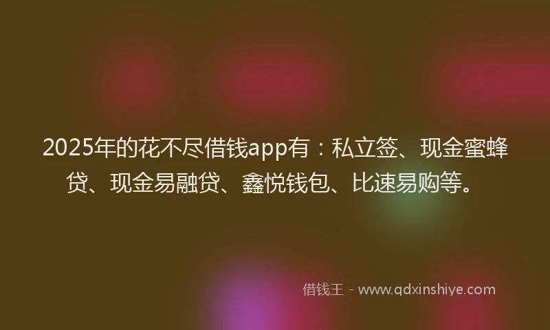 2025年的花不尽借钱app有：私立签、现金蜜蜂贷、现金易融贷、鑫悦钱包、比速易购等。