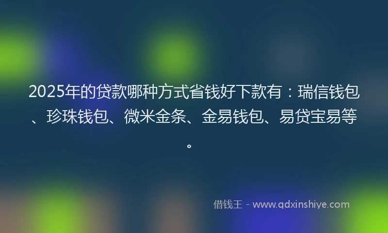2025年的贷款哪种方式省钱好下款有：瑞信钱包、珍珠钱包、微米金条、金易钱包、易贷宝易等。
