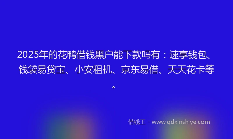 2025年的花鸭借钱黑户能下款吗有：速享钱包、钱袋易贷宝、小安租机、京东易借、天天花卡等。