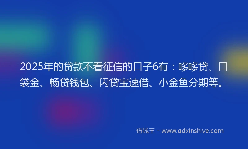 2025年的贷款不看征信的口子6有：哆哆贷、口袋金、畅贷钱包、闪贷宝速借、小金鱼分期等。